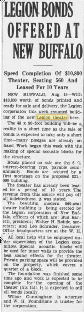 Legion Theater - AUG 15 1938 BONDS SOLD